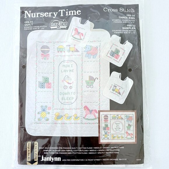 Vintage 1985 Janlynn Nursery Time Sampler Counted Cross Stitch Kit #69-12 - Picture 1 of 4